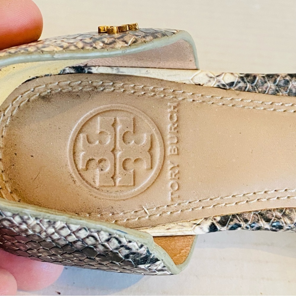 Tory Burch Black and Ivory Snake Printed Leather Sandals Shoes US Size 6 Summer - Picture 9 of 15